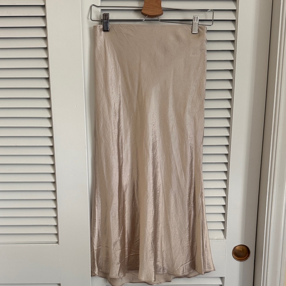 Aritzia Satin Maxi Slip Skirt in Light Beige